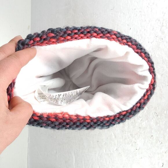 Spyder Women's Twisty Knit Fleece Pink Multi Lined Pom Pom Cuffed Beanie Hat - Picture 7 of 10